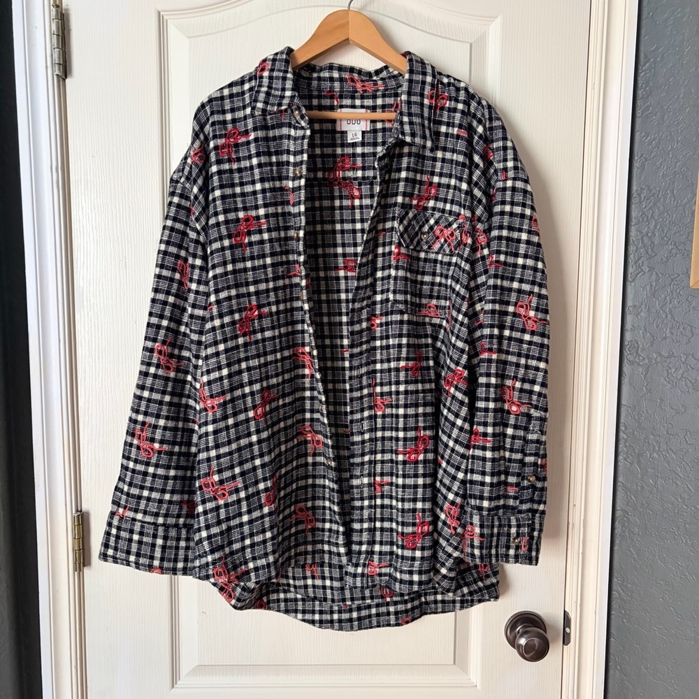 NWOT BDG Urban Outfitters Dani Embroidered Flannel Shirt Tunic Top Oversized, L - Picture 4 of 15